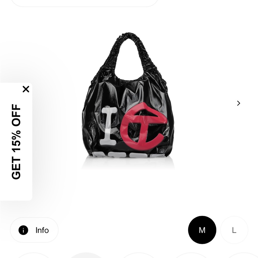 Telfar Black Glossy Tote with Red and White Logo